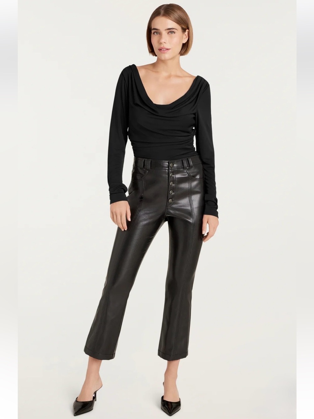 Cinq à Sept Cherise Long Sleeve Ruched Jersey Top In Black Size Small NWT